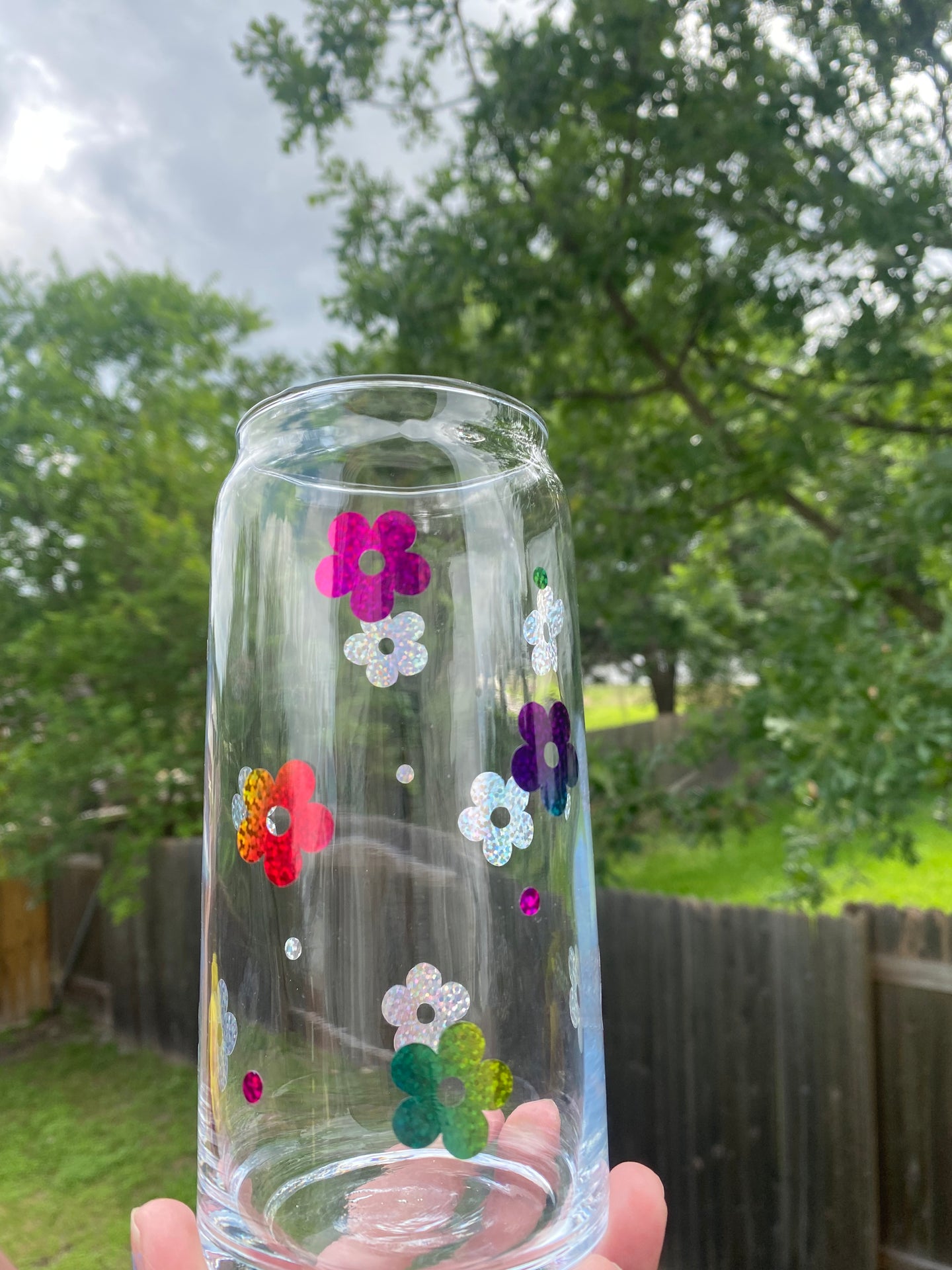 Rainbow flowers 16 oz glass cup