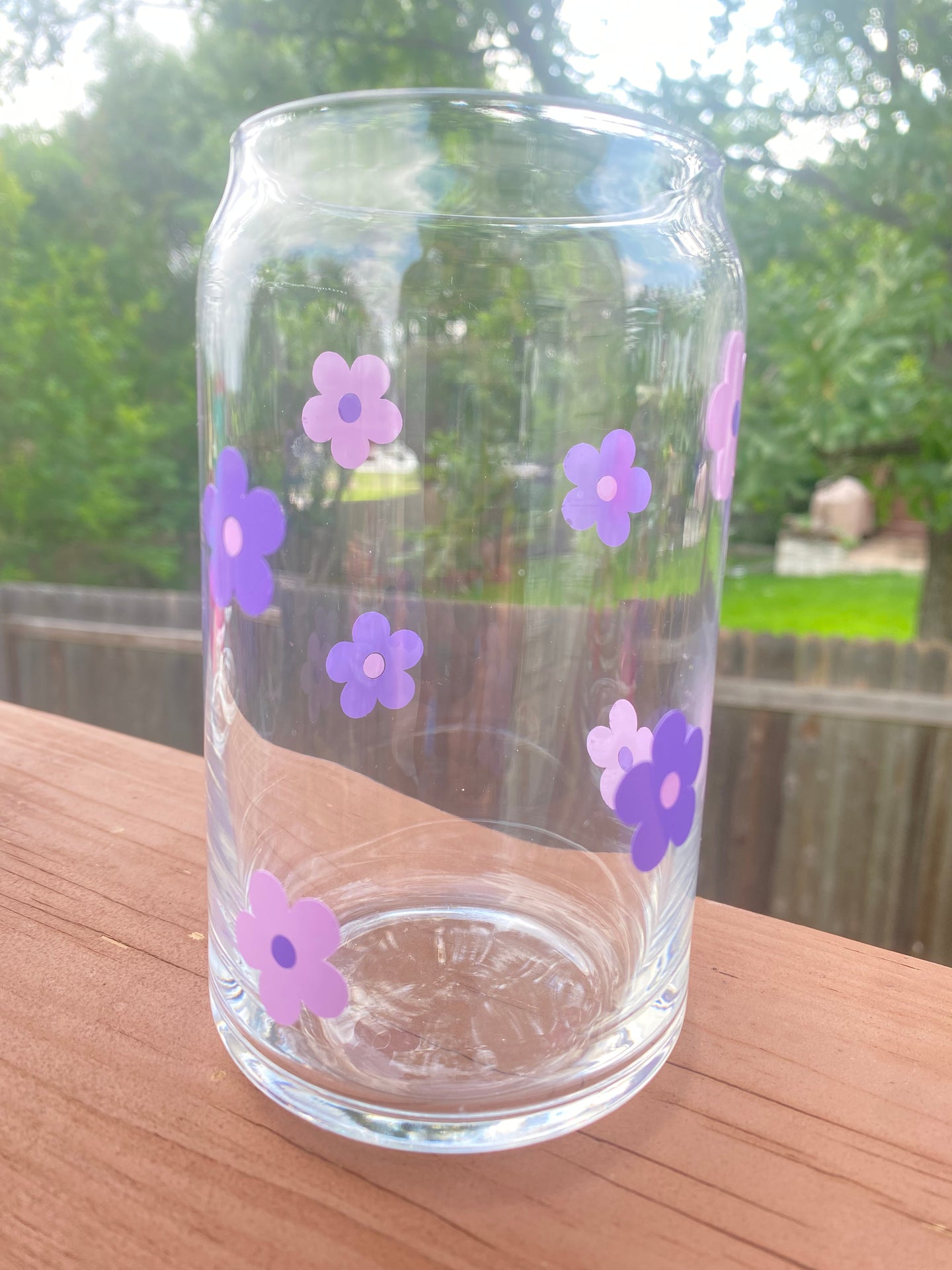 Purple Flowers 16 oz glass cup