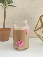 Load image into Gallery viewer, Pink Mushrooms 16 oz. glass can cup
