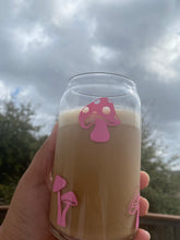 Load image into Gallery viewer, Pink Mushrooms 16 oz. glass can cup
