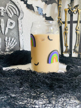 Load image into Gallery viewer, Halloween Multi-color Rainbows &amp; Bats 16 oz. glass can cup
