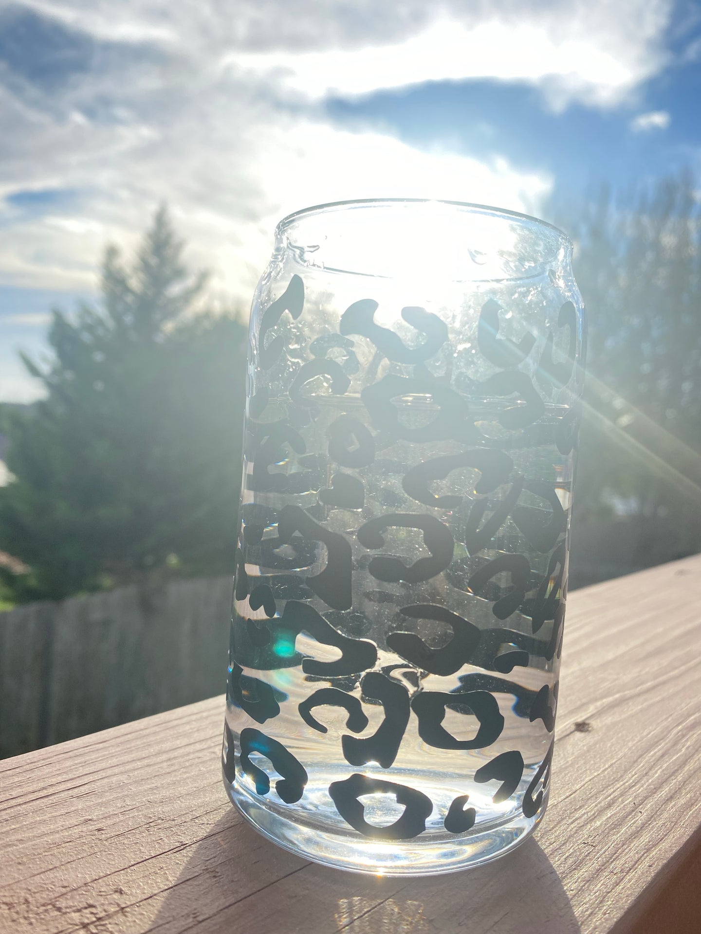 Black Leopard print 16 oz. glass cup