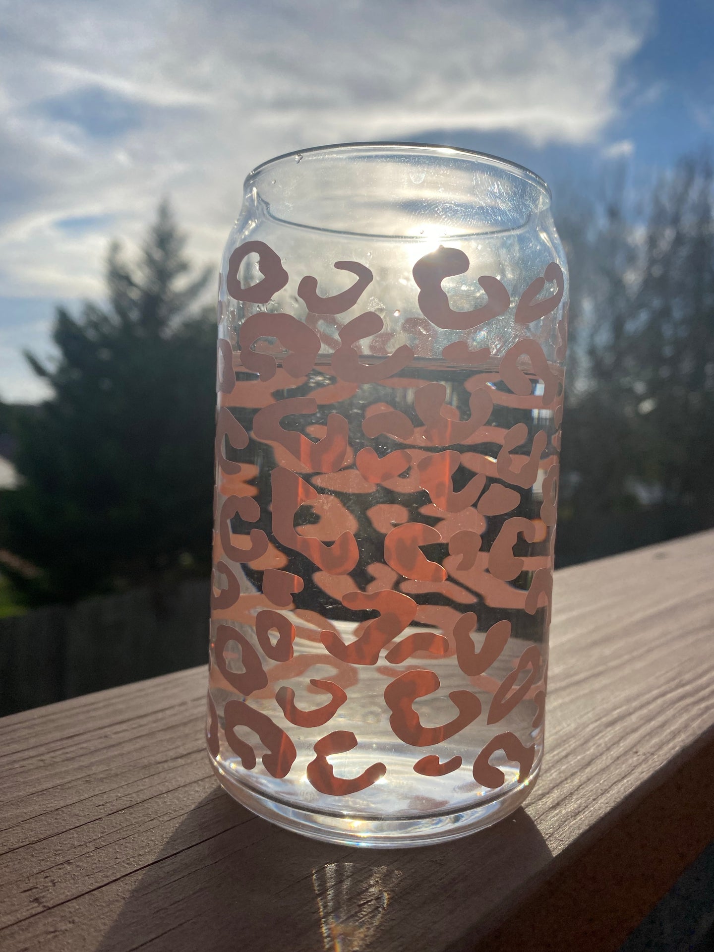 Peach Pink Leopard 16 oz glass can cup