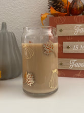 Load image into Gallery viewer, Fall leaves &amp; pumpkins 16 oz glass cup
