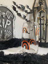 Load image into Gallery viewer, Halloween Rainbows &amp; Bats 16 oz. glass can cup
