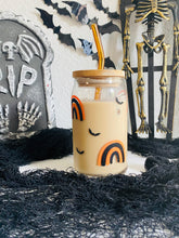Load image into Gallery viewer, Halloween Rainbows &amp; Bats 16 oz. glass can cup
