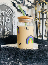 Load image into Gallery viewer, Halloween Multi-color Rainbows &amp; Bats 16 oz. glass can cup
