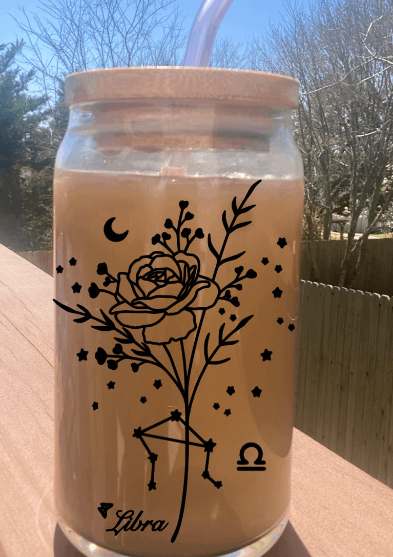 Libra Zodiac Sign 16 oz. glass can cup