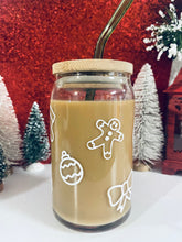 Load image into Gallery viewer, Holiday doodles, 16 oz glass cup
