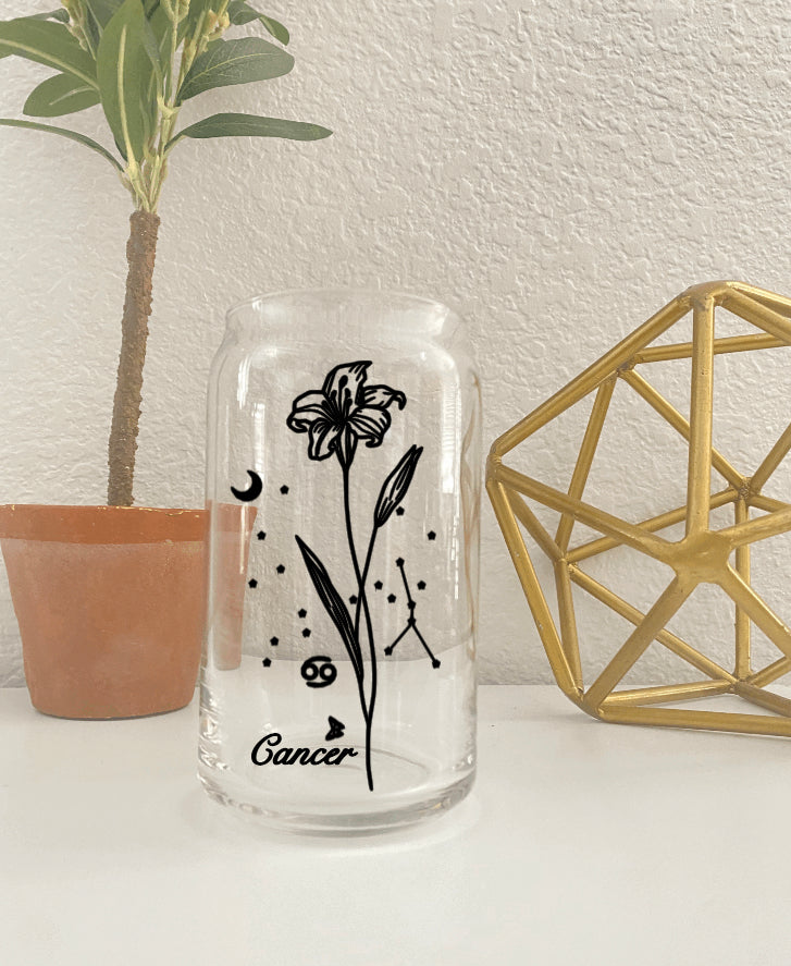 Cancer Zodiac Sign 16 oz. glass can cup